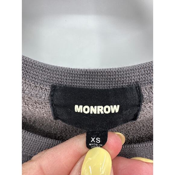 Monrow Gray Crew neck French Terry Sweatshirt with Arm Stripes Size XS - Picture 3 of 6